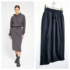 Grana Supima Cotton Gray Terry Maxi Skirt XS Elastic Waist Pockets Slit